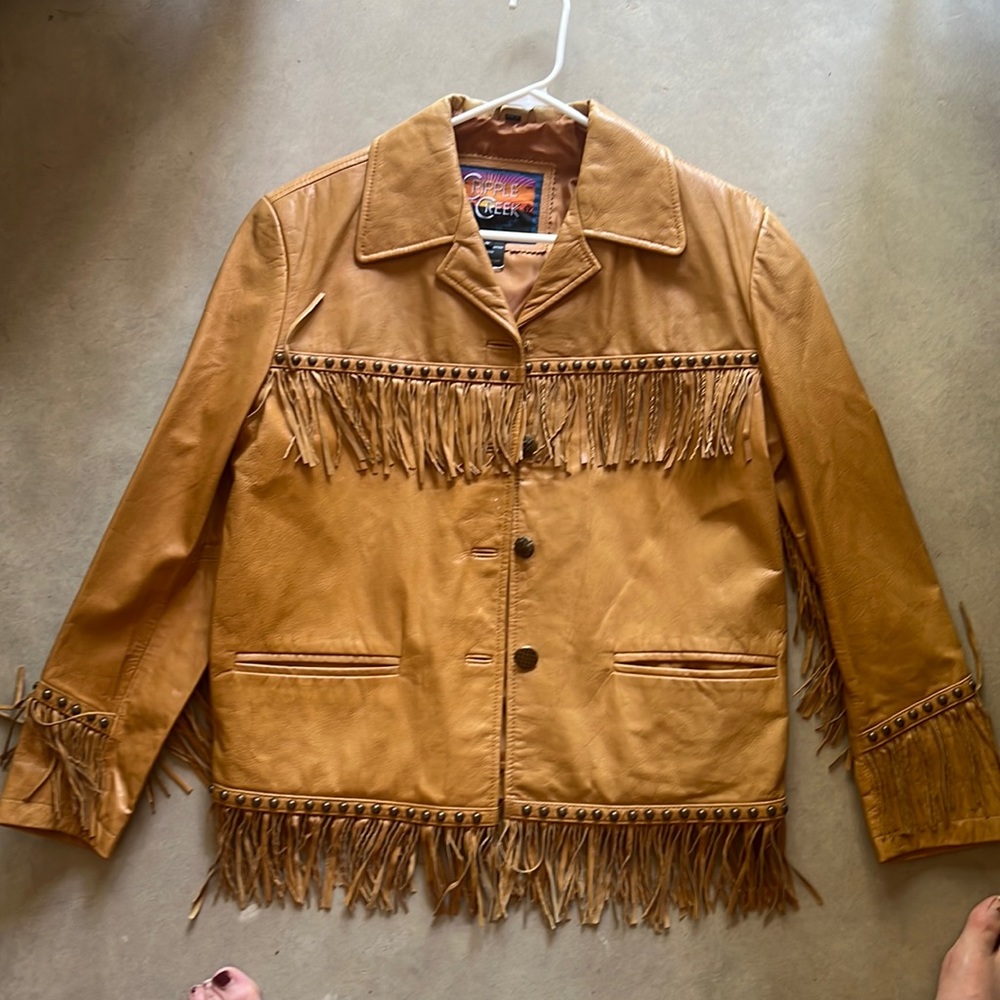 Leather fringe jacket by Cripple Creek size small